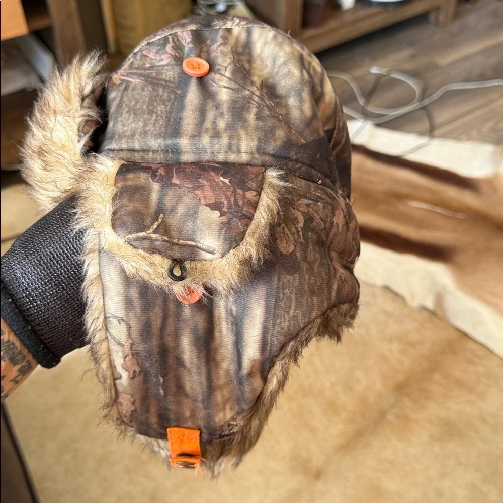 Wrangler Brown  faux Fur-Lined Hat with orange details
